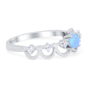 Fashion Half Eternity Wave Design Ring Lab Created Blue Opal 925 Sterling Silver